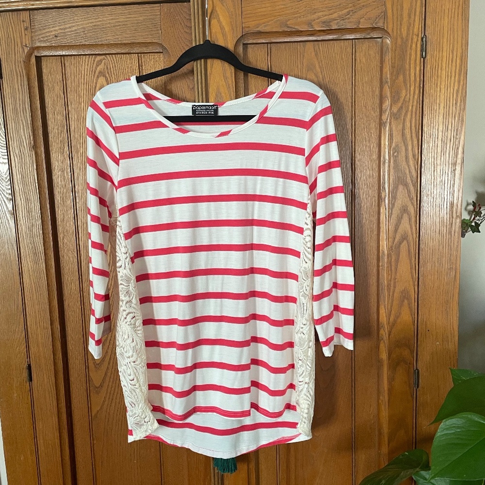 Papermoon striped top with lace